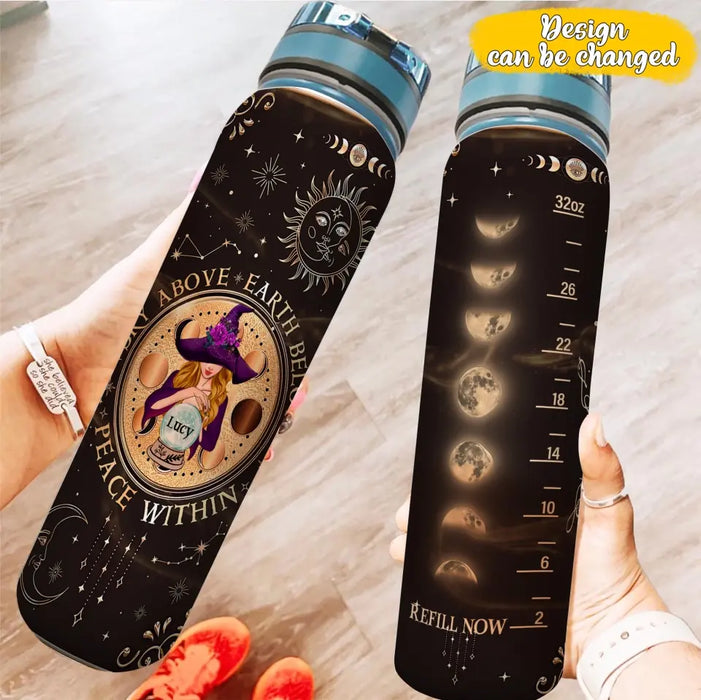 Custom Personalized Witch Water Tracker Bottle -  Gift Idea For Witch/Friend/Bestie/Sister - Sky Above, Earth Below Peace Within