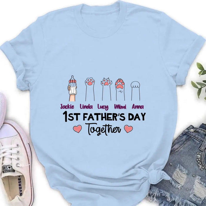 Custom Personalized First Father's Day Shirt/Hoodie/Long sleeve/Sweatshirt - Gift Idea For Father's Day - Upto 5 Hands - 1st Father's Day Together