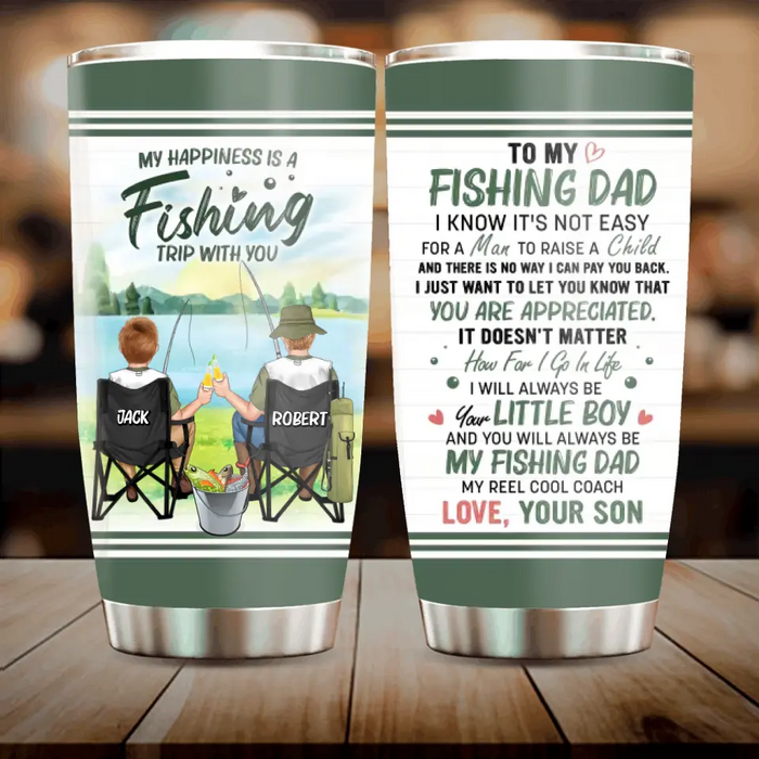 Personalized Fishing Tumbler 20oz - Gift Idea For Father's Day From Son/Daughter - My Happiness Is A Fishing Trip With You