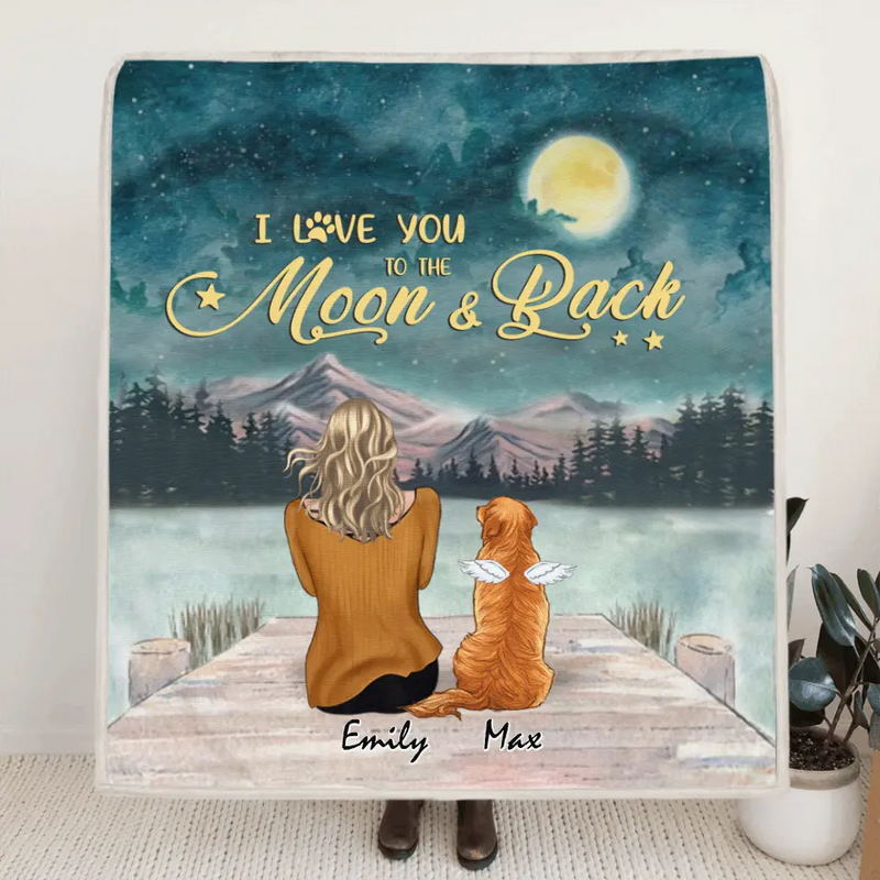 Personalized Pet Mom Quilt/Fleece Blanket - Up to 6 Pets - Gift Idea For Dog/Cat lover -  I Love You To The Moon And Back