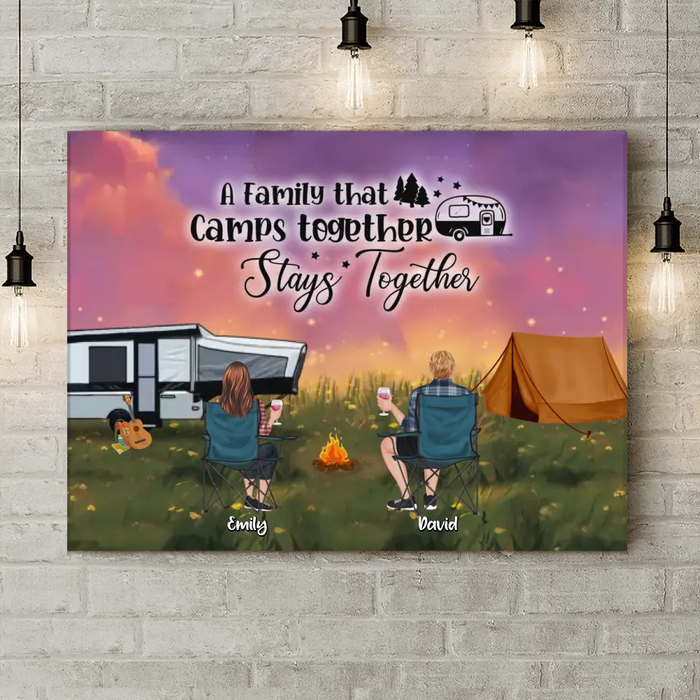 Custom Personalized Camping Couple/ Family Canvas - Upto 3 Kids And 4 Pets - Gift Idea For Camping Lover - A Family That Camps Together Stays Together