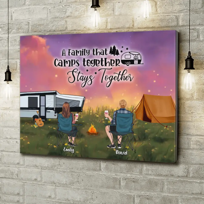 Custom Personalized Camping Couple/ Family Canvas - Upto 3 Kids And 4 Pets - Gift Idea For Camping Lover - A Family That Camps Together Stays Together