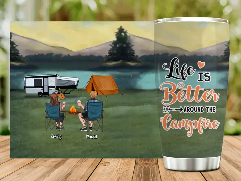 Personalized Camping Couple/Family Tumbler - Up to 3 Kids And 4 Pets - Gift Idea For Camping Lover - Life Is Better Around The Campfire