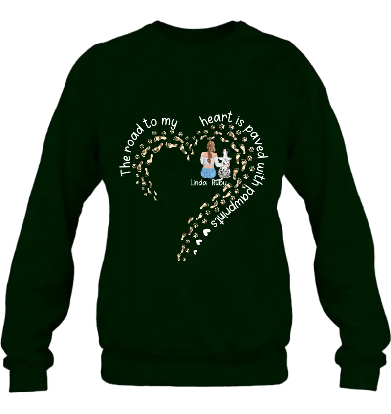 Personalized Memorial Dog With Man/Woman Shirt/Hoodie/Long sleeve/Sweatshirt - Gift Idea For Dog Lovers/Dog Owners - The Road To My Heart Is Paved With Pawprints