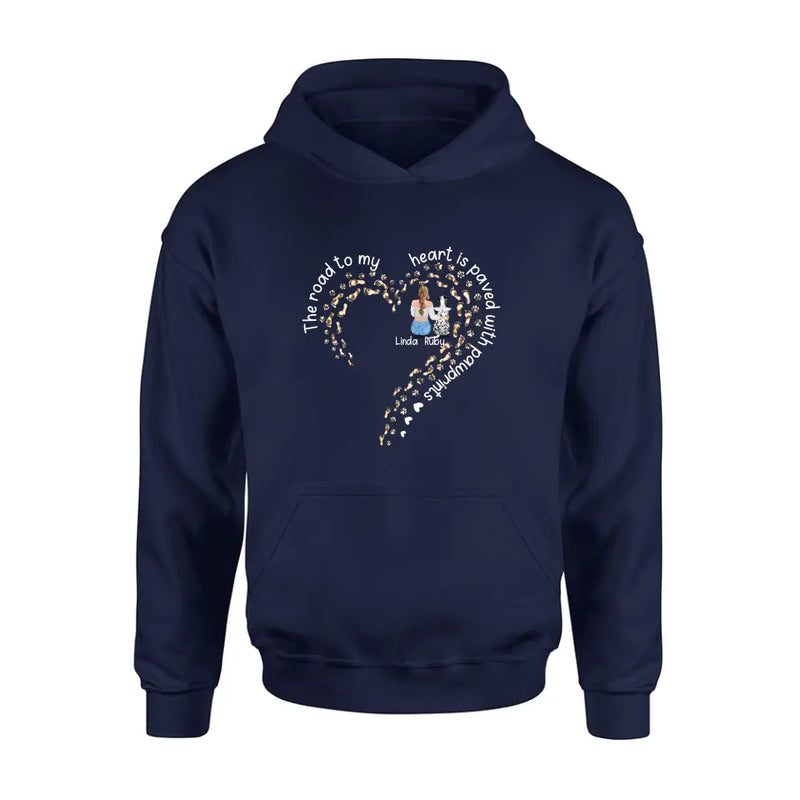 Personalized Memorial Dog With Man/Woman Shirt/Hoodie/Long sleeve/Sweatshirt - Gift Idea For Dog Lovers/Dog Owners - The Road To My Heart Is Paved With Pawprints