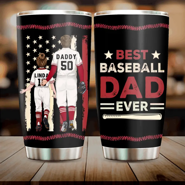 Custom Personalized Baseball Tumbler - Gift Idea For Baseball Lovers/Father's Day - Upto 3 Kids - Best Dad In The World