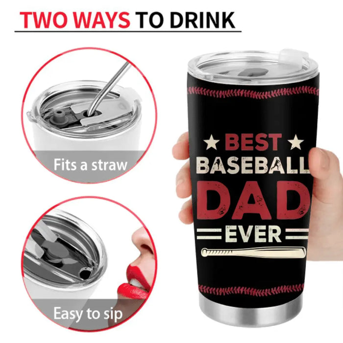 Custom Personalized Baseball Tumbler - Gift Idea For Baseball Lovers/Father's Day - Upto 3 Kids - Best Dad In The World