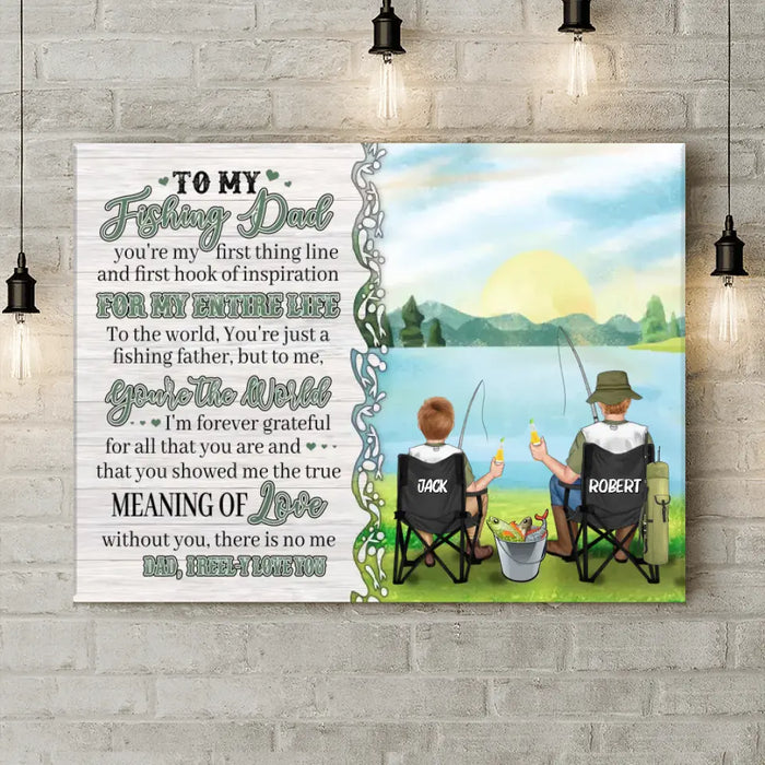 Custom Personalized Fishing Dad Horizontal Canvas - Gift Idea For Father's Day From Son/Daughter - To My Fishing Dad You're My First Thing Line And First Hook Of Inspiration