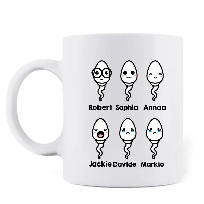 Personalized Sperms Coffee Mug - Gift Idea From Kids to Father/For Father's Day - Up to 6 Sperms - We Are Still Glad We Shot Out Of Yours