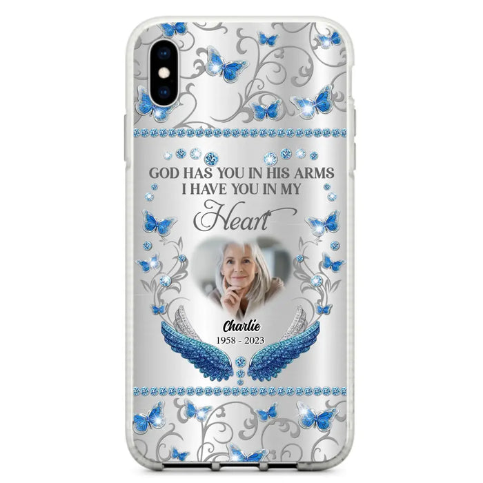 Custom Personalized Memorial Photo Phone Case - Memorial Gift Idea for Mother's Day/Father's Day - God Has You In His Arms I Have You In My Heart - Cases For iPhone/Samsung