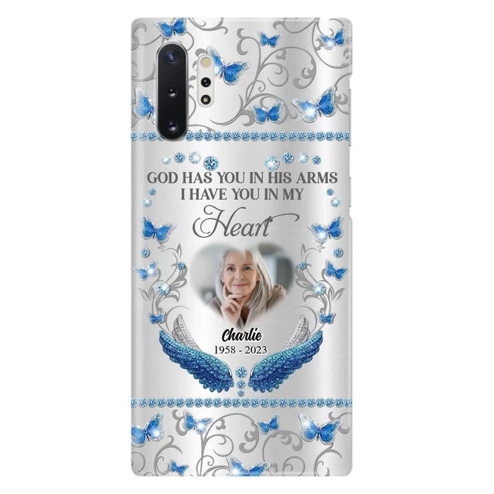 Custom Personalized Memorial Photo Phone Case - Memorial Gift Idea for Mother's Day/Father's Day - God Has You In His Arms I Have You In My Heart - Cases For iPhone/Samsung