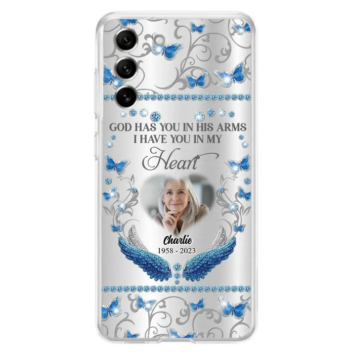 Custom Personalized Memorial Photo Phone Case - Memorial Gift Idea for Mother's Day/Father's Day - God Has You In His Arms I Have You In My Heart - Cases For iPhone/Samsung