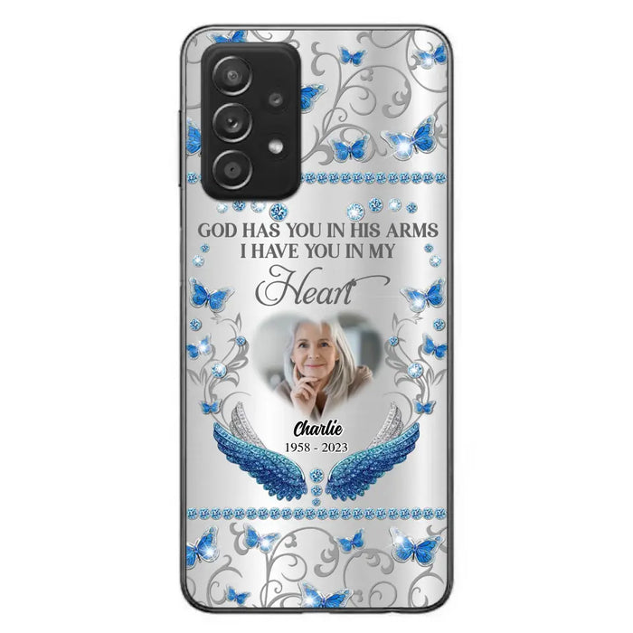 Custom Personalized Memorial Photo Phone Case - Memorial Gift Idea for Mother's Day/Father's Day - God Has You In His Arms I Have You In My Heart - Cases For iPhone/Samsung