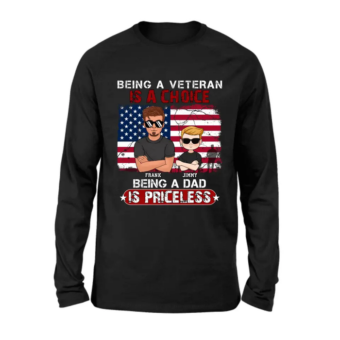 Custom Personalized Dad/ Grandpa Veteran Shirt/ Hoodie - Upto 4 Kids - Gift Idea For Veteran/ Father/ Grandfather - Being A Veteran Is A Choice Being A Grandpa Is Priceless