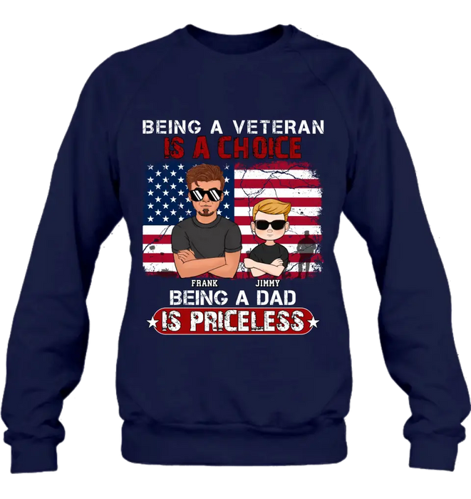 Custom Personalized Dad/ Grandpa Veteran Shirt/ Hoodie - Upto 4 Kids - Gift Idea For Veteran/ Father/ Grandfather - Being A Veteran Is A Choice Being A Grandpa Is Priceless