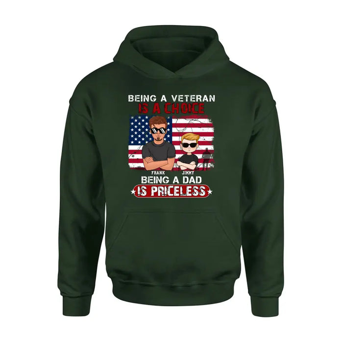 Custom Personalized Dad/ Grandpa Veteran Shirt/ Hoodie - Upto 4 Kids - Gift Idea For Veteran/ Father/ Grandfather - Being A Veteran Is A Choice Being A Grandpa Is Priceless