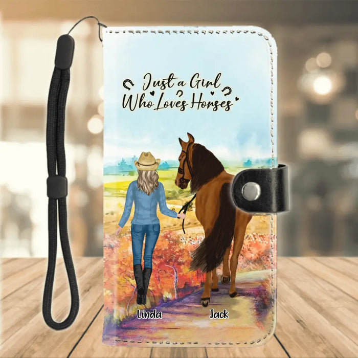 Custom Personalized Horse Flip Leather Purse for Phone - Gift for Horse Lovers, Horse Mom, Horse Dad - Man/Woman/Boy/Girl with Horses - Up to 4 Horses