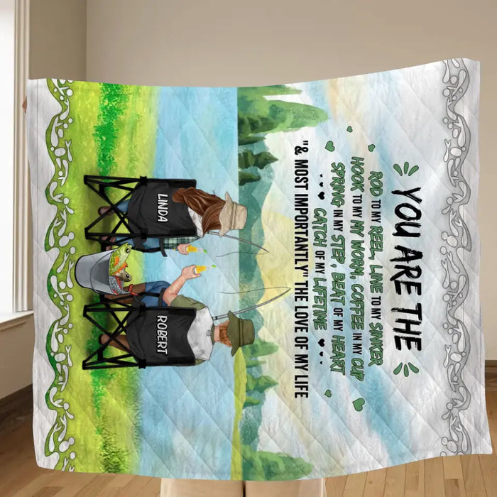 Custom Personalized Fishing Couple Fleece/Quilt Blanket - Gift for Fishing Lovers/Couple/Husband and Wife - You Are The Rod To My Reel, Line To My Sinker