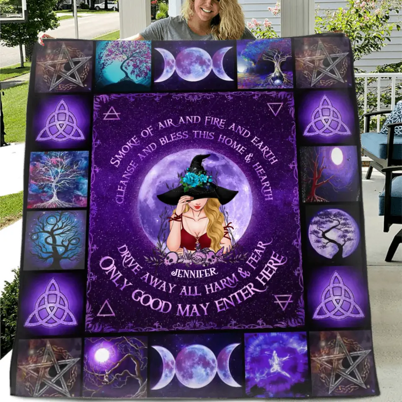Personalized Witch Quilt/Fleece Blanket - Drive Away All Harm & Fear, Only Good May Enter Here