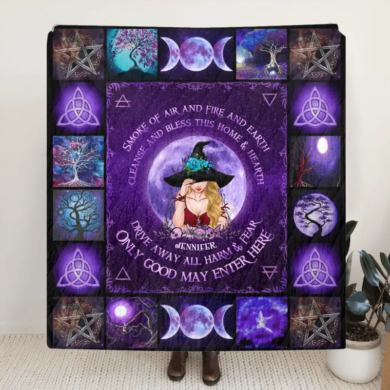 Personalized Witch Quilt/Fleece Blanket - Drive Away All Harm & Fear, Only Good May Enter Here