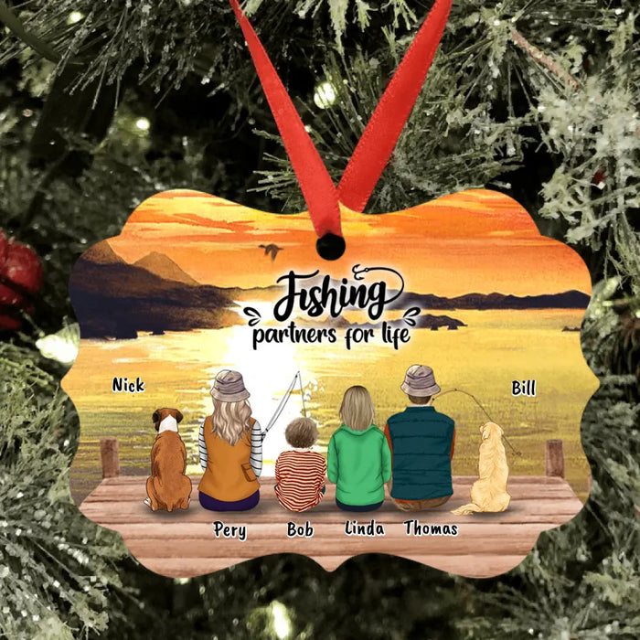 Custom Personalized Fishing Ornaments - Parents with 2 Kids/Single Parent/Couple/Solo Man/Woman with Upto 4 Dogs - Best Gift For Fishing Lovers
