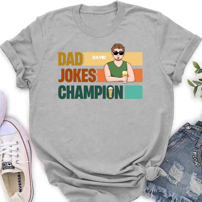 Custom Personalized First Father's Day Dad T-Shirt/ Baby Onesie - Gift Idea For Father's Day/ Father/ Son/ Daughter - Dad Jokes Champion