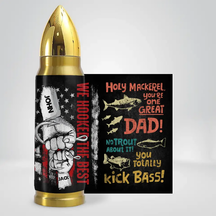 Custom Personalized Fishing Dad Bullet Tumbler - Upto 4 Children - Gift Idea For Father's Day - Holy Mackerel, You're One Great Dad