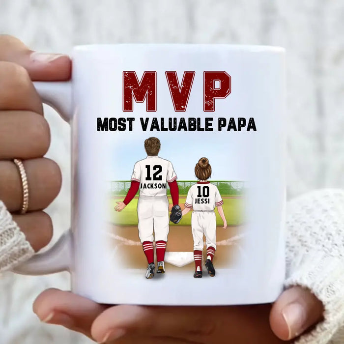 Custom Personalized Baseball Dad Coffee Mug - Upto 3 Kids - Gift Idea For Father's Day/ Father/ Son/ Daughter - MVP Most Valuable Papa