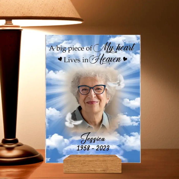 Custom Personalized Memorial Photo Acrylic Plaque - Memorial Gift Idea For Mother's Day/Father's Day - A Big Piece Of My Heart Lives In Heaven