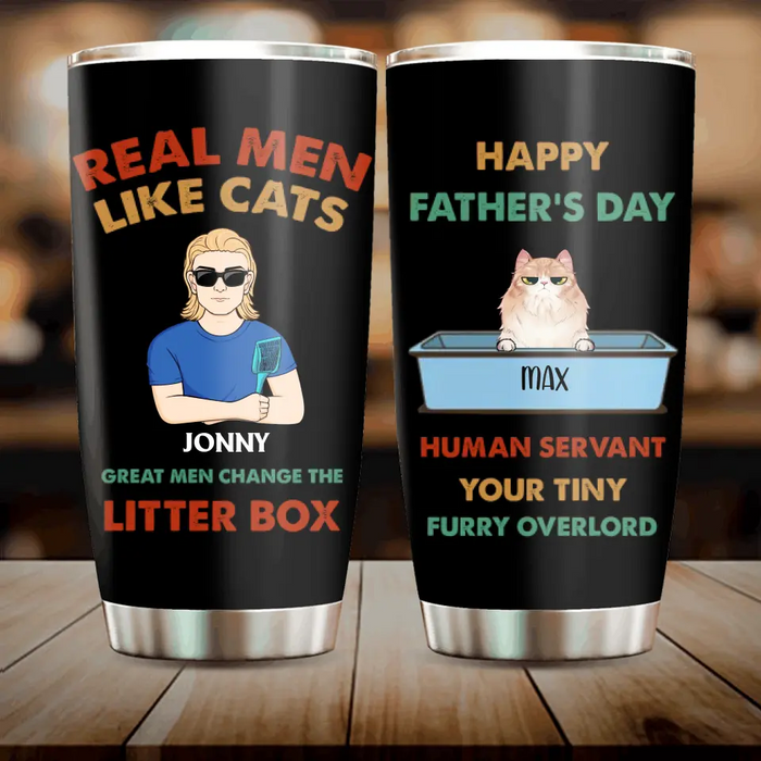 Custom Personalized Cat Dad Tumbler - Upto 4 Cats - Father's Day Gift Idea For Cat Lovers - Happy Father's Day Human Servant