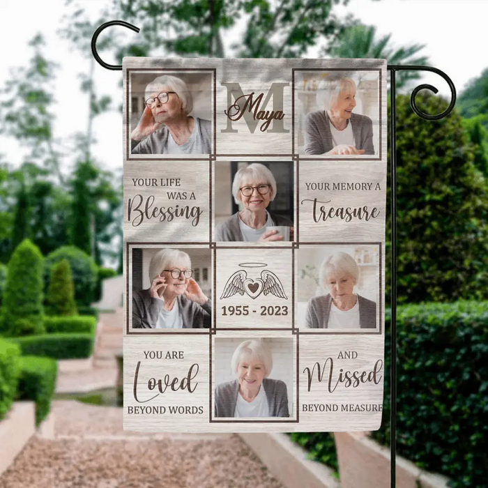 Custom Personalized Memorial Flag Sign - Upload Photo - Memorial Gift Idea - You Are Loved Beyond Words And Missed Beyond Measure