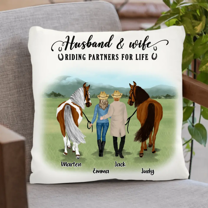 Custom Personalized Horse Couple Quilt/Fleece Blanket & Pillow Cover - Best Gift For Couple, Lover - Husband And Wife Riding Partners For Life