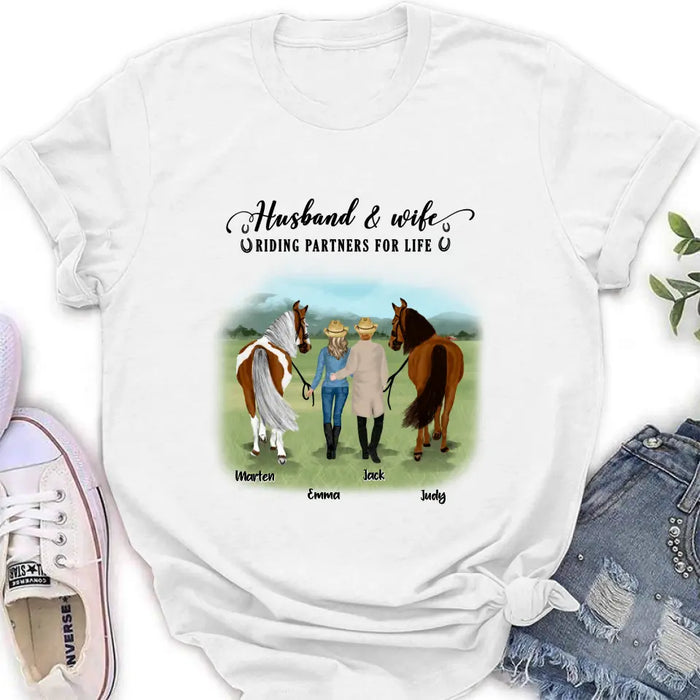 Custom Personalized Horse Couple T-shirt/Hoodie/Sweatshirt/Sleeve - Best Gift For Couple, Lover - Husband And Wife Riding Partners For Life