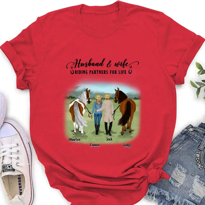 Custom Personalized Horse Couple T-shirt/Hoodie/Sweatshirt/Sleeve - Best Gift For Couple, Lover - Husband And Wife Riding Partners For Life