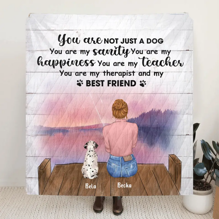 Custom Personalized Mother's Day/Father's Day Gift For Dog Mom/ Dog Dad- Mom/Dad With Upto 3 Pets Quilt Blanket - You are my therapist and my best friend