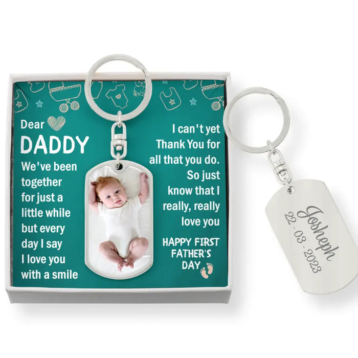 Custom Personalized Dear Daddy Tag Keychain With Message Card - Gift Idea For Dad/Father's Day - Happy First Father's Day