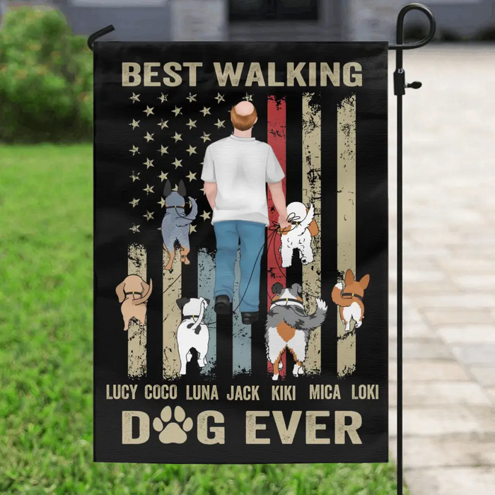 Custom Personalized Dad Dog Flag Sign - Gift Idea For Dog Lovers/Father's Day - Upto 6 Dogs - Best Walking Dog Ever