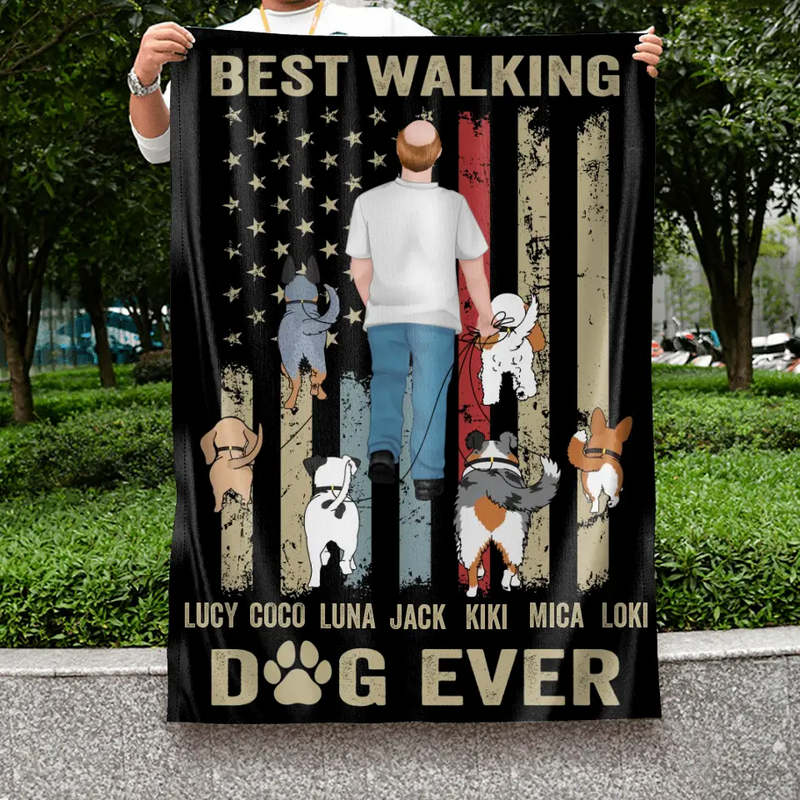 Personalized Dad Dog Flag Sign - Gift Idea For Dog Lovers/Father's Day - Up to 6 Dogs - Best Walking Dog Ever