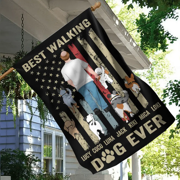 Custom Personalized Dad Dog Flag Sign - Gift Idea For Dog Lovers/Father's Day - Upto 6 Dogs - Best Walking Dog Ever