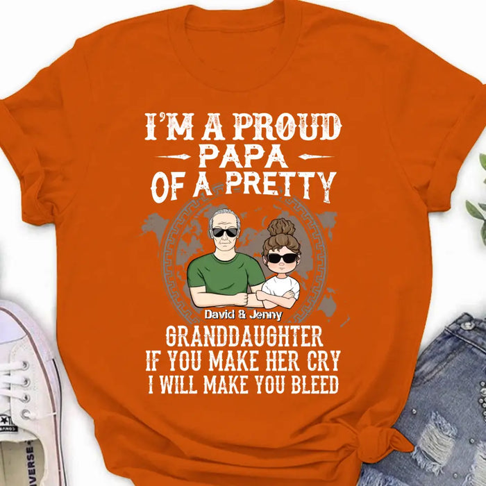 Custom Personalized Grandpa Shirt/Hoodie - Father's Day Gift Idea for Grandpa - I'm A Proud Papa Of A Pretty Granddaughter