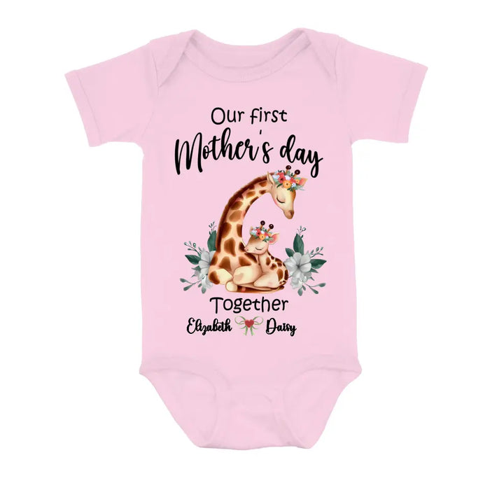 Custom Personalized Giraffe Baby Onesie/T-Shirt - Gift Idea for Baby/Mother's Day - Our First Mother's Day Together