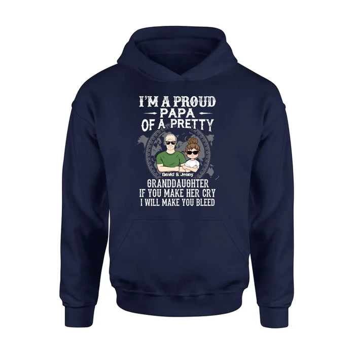 Custom Personalized Grandpa Shirt/Hoodie - Father's Day Gift Idea for Grandpa - I'm A Proud Papa Of A Pretty Granddaughter