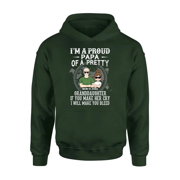 Custom Personalized Grandpa Shirt/Hoodie - Father's Day Gift Idea for Grandpa - I'm A Proud Papa Of A Pretty Granddaughter