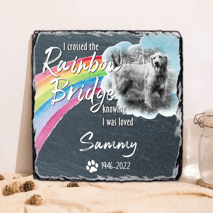 Custom Personalized Memorial Photo Square Lithograph - Memorial Gift Idea - I Crossed The Rainbow Bridge Knowing I Was Loved