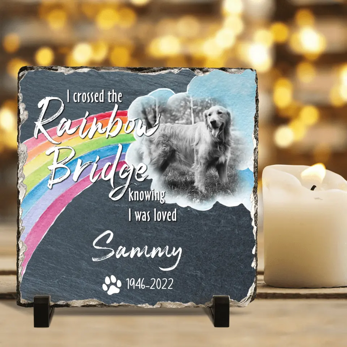 Custom Personalized Memorial Photo Square Lithograph - Memorial Gift Idea - I Crossed The Rainbow Bridge Knowing I Was Loved