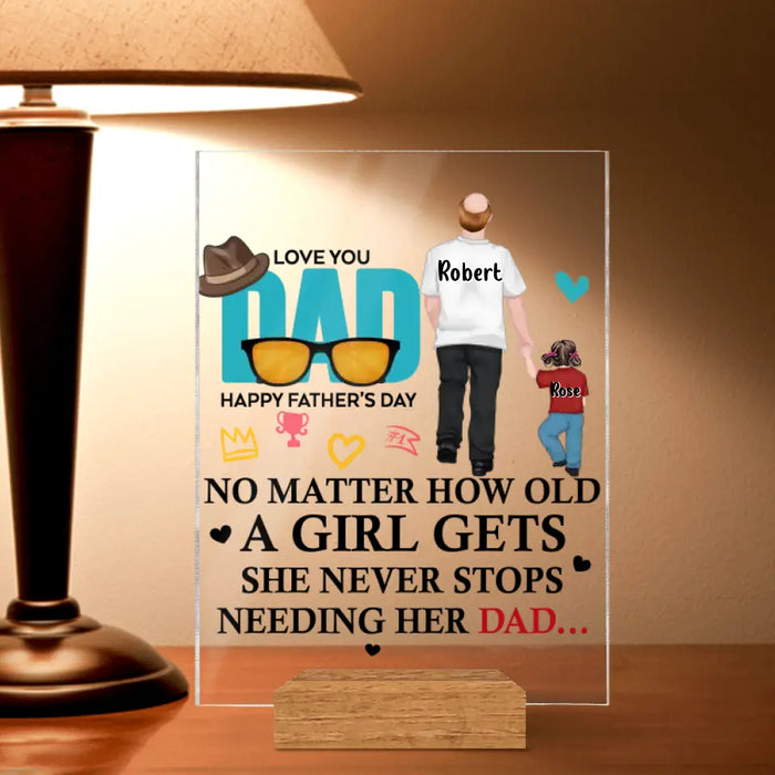 Custom Personalized Loving Dad Acrylic Plaque - Gift Idea For Father's Day - No Matter How Old A Girl Gets She Never Stops Needing Her Dad
