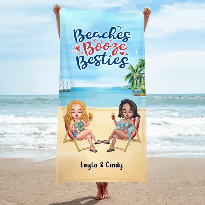 Custom Personalized Besties Beach Towel - Upto 4 People - Gift Idea For Besties/Friends - Beaches Booze Besties