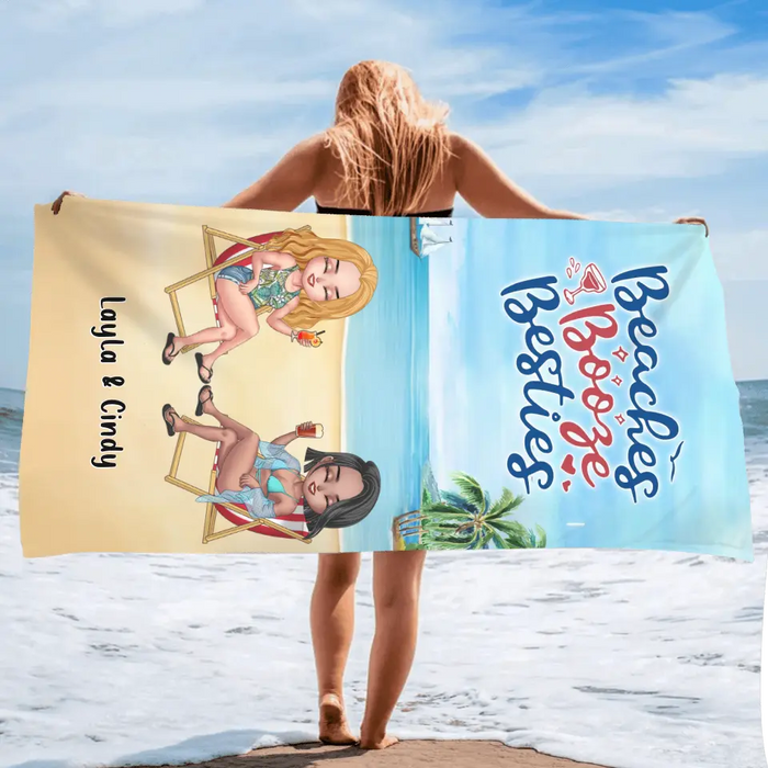 Custom Personalized Besties Beach Towel - Upto 4 People - Gift Idea For Besties/Friends - Beaches Booze Besties