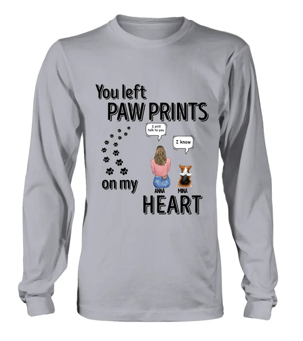 Custom Personalized Memorial T-shirt/ Long Sleeve/ Sweatshirt/ Hoodie - Upto 4 Pets - Gift Idea For Dog/Cat/Rabbit Lover - Mother's Day/Father's Day Gift - You Left Paw Prints On My Heart