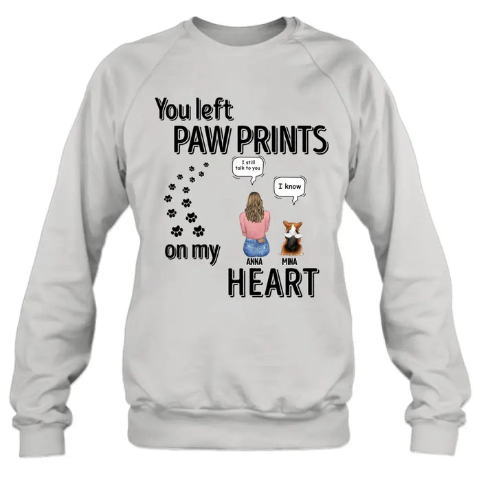 Custom Personalized Memorial T-shirt/ Long Sleeve/ Sweatshirt/ Hoodie - Upto 4 Pets - Gift Idea For Dog/Cat/Rabbit Lover - Mother's Day/Father's Day Gift - You Left Paw Prints On My Heart